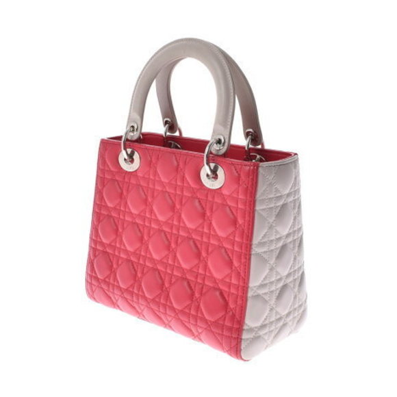 CHRISTIAN DIOR Lady Cannage Bicolor Beige Red Lambskin Handbag - Picture 2 of 12